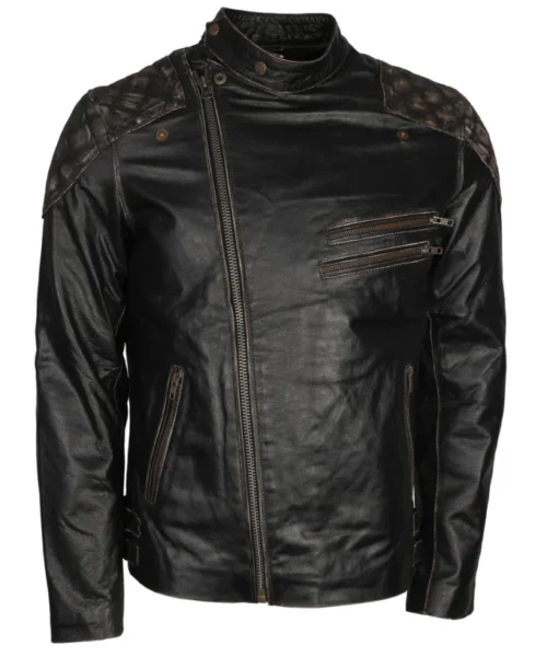 Men’s Skull Embossed Vintage Bikers Motorcycle Leather Jacket