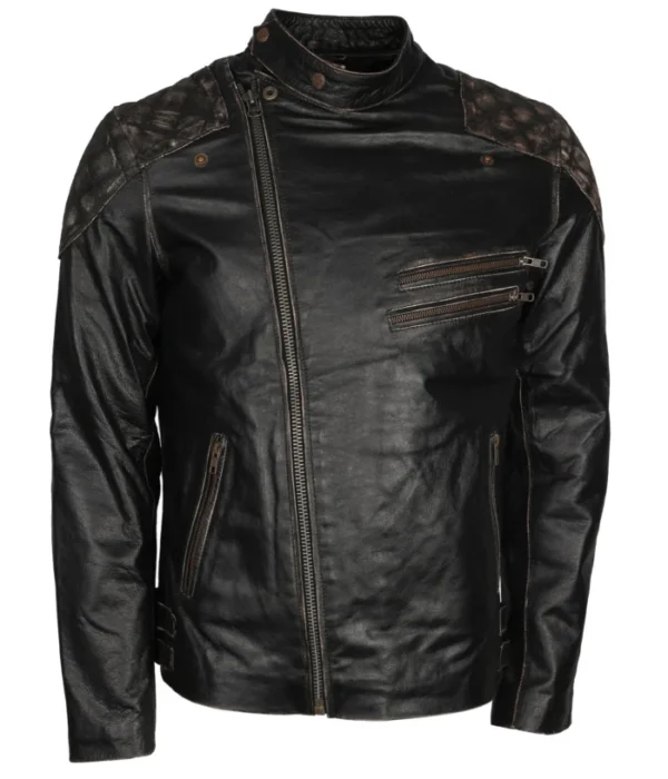 Men’s Skull Embossed Vintage Bikers Motorcycle Leather Jacket