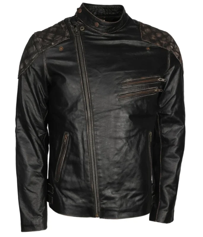 Men’s Skull Embossed Vintage Bikers Motorcycle Leather Jacket