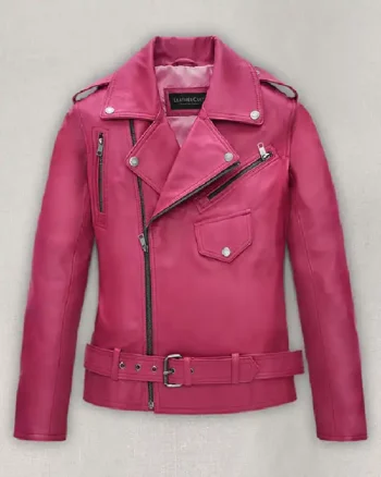Order Jessica Alba Leather Pink Jacket Sale