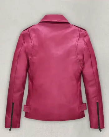Order Jessica Alba Leather Pink Jacket Sale Back
