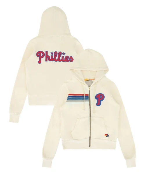 Philadelphia Phillies Aviator Nation x MLB Cream Five Stripe Hoodie