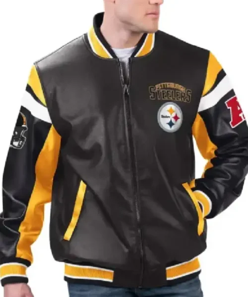Pittsburgh Steelers Black Varsity Full-Zip Leather Jacket