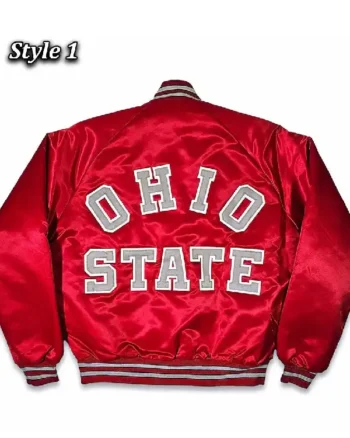 Red Ohio State Buckeyes 80s Full-Snap Bomber Satin Jacket Style 1
