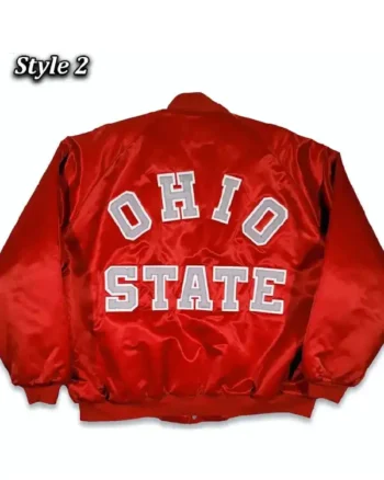 Red Ohio State Buckeyes 80s Full-Snap Bomber Satin Jacket Style 2