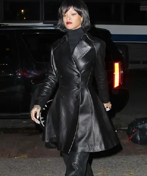 Rihanna Leather Trench Coat