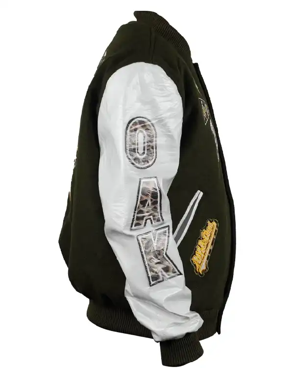 Oakland Athletics Animal Print Wool/Leather Varsity Jacket - Image 4