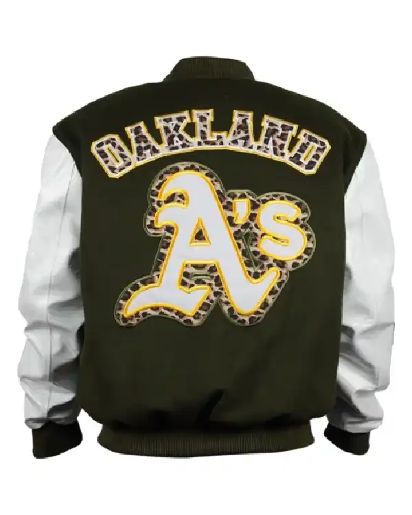 Shop Green/White Oakland Athletics Animal Print Wool/Leather Varsity Jacket Sale