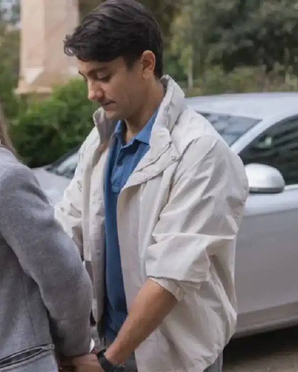 Shop Javier Gil Movie A Widow’s Game 2025 Ramón Ródenas White Jacket Sale