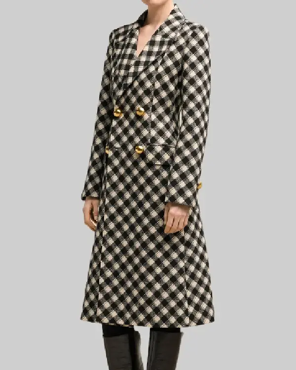 Shop Kristin Davis And Just Like That S03 Charlotte York Double-Breasted Plaid Wool Coat