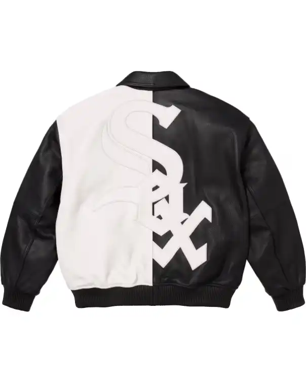 Shop Supreme Chicago White Sox Leather Varsity Bomber Jacket Black and Pink Sale