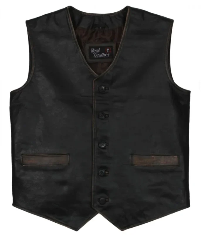 Skull Embossed Black Biker Leather Vest