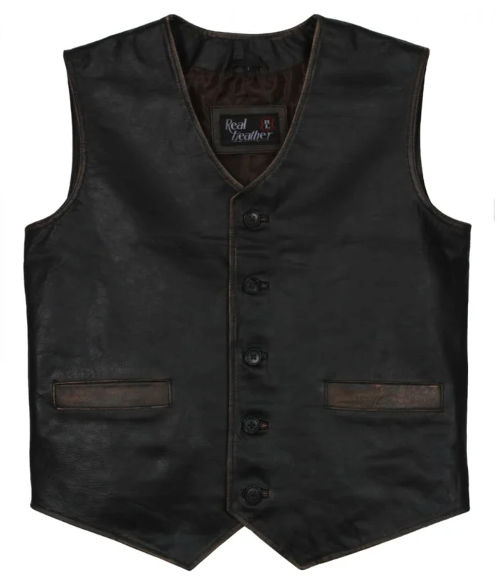 Skull Embossed Black Biker Leather Vest
