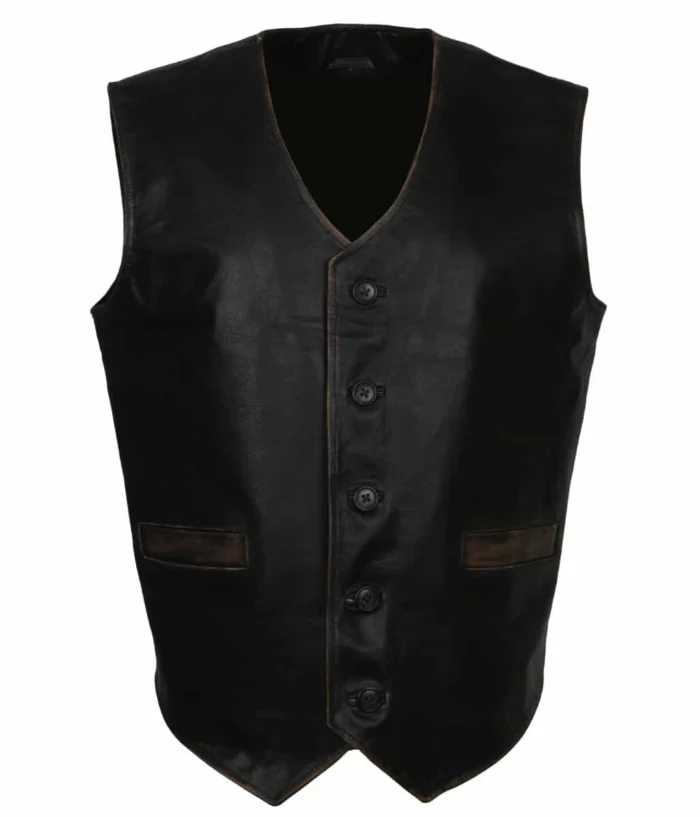Skull Embossed Black Biker Leather Vest - Image 4