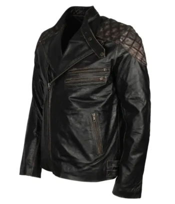 Men’s Skull Embossed Vintage Bikers Motorcycle Leather Jacket - Image 5