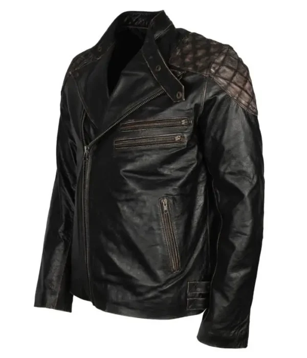 Men’s Skull Embossed Vintage Bikers Motorcycle Leather Jacket - Image 5