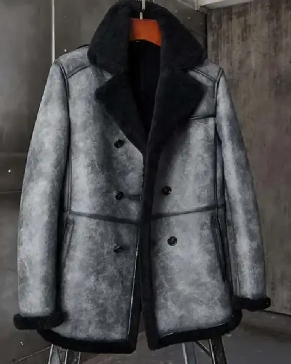 Thomas Black Grey Double Breasted Shearling Coat