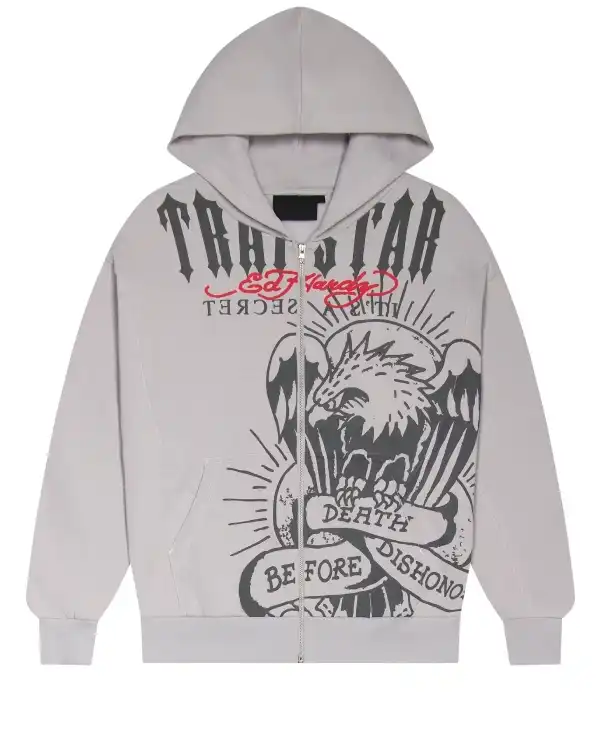 Trapstar x Ed Hardy DBD Zip-Up Hoodie Grey