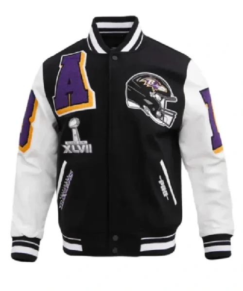 Baltimore Ravens Mashup Black and White Varsity Jacket