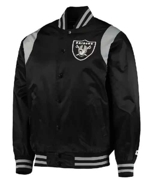 Black_Silver Las Vegas Raiders Prime Time Varsity Satin Jacket