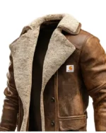 Buy Carhartt Men's Vintage Brown Suede Leather Coat With Faux Fur Lining
