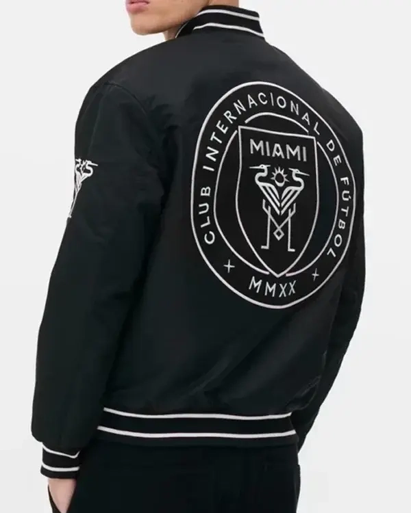 Buy Inter Miami CF Black Full Snap Bomber Jacket For Mens Sale