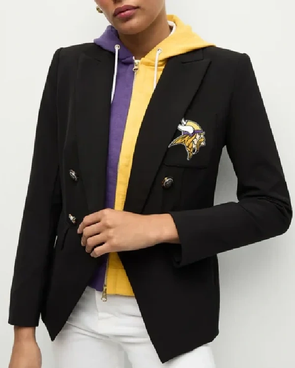 Buy Minnesota Vikings Women Black Blazer With Removable Hoodie Sale