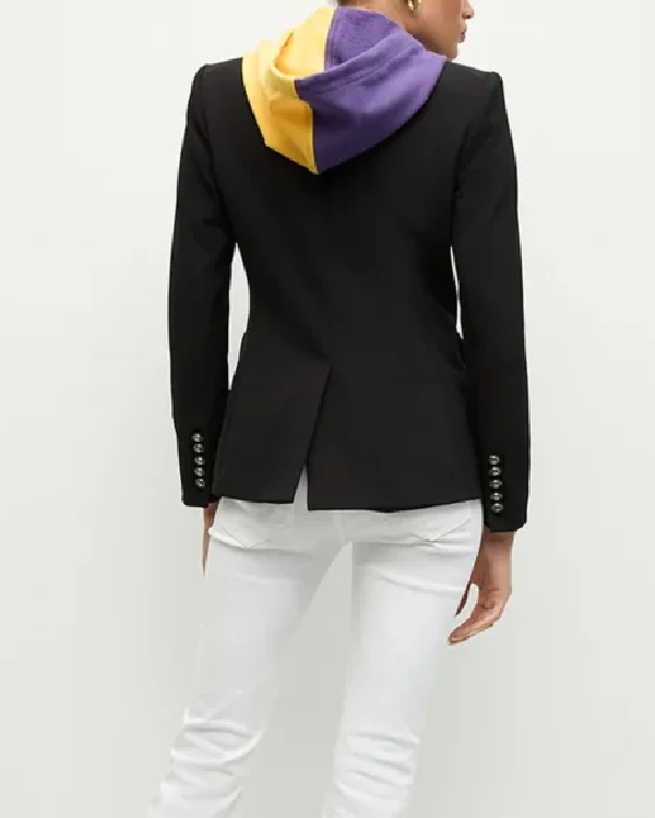 Buy Minnesota Vikings Women Black Blazer With Removable Hoodie on Sale Back