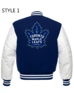 Buy NHL Toronto Maple Leafs Blue and White Varsity Letterman Jacket Sale Style 01 Back