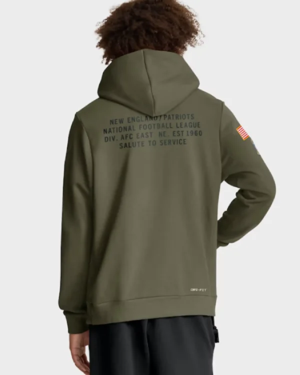 Buy New England Patriots Nike Olive 2025 Salute to Service Sideline Standard Issue Dri-FIT Hoodie