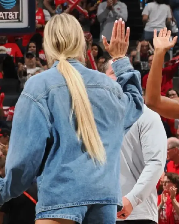 Buy Sophie Cunningham WNBA Playoffs Semifinal 2025 Blue Denim Jacket Sale Back