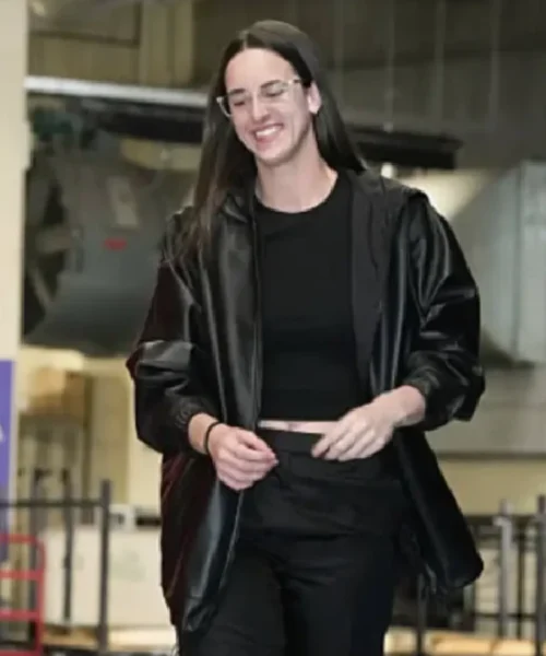 Caitlin Clark 2025 WNBA Playoffs Semifinal Black Leather Jacket