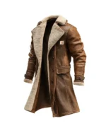 Carhartt Men's Vintage Brown Suede Leather Coat With Faux Fur Lining