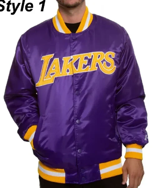 LA Lakers Purple Bomber Satin Jacket