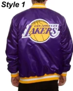 LA Lakers Purple Bomber Satin Jacket Style 01 Back