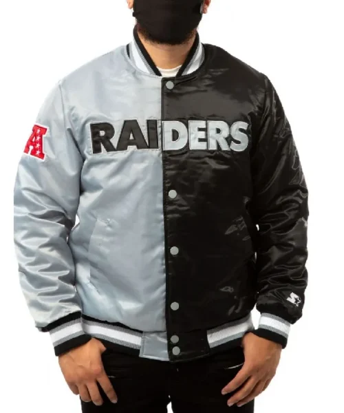 Las Vegas Raiders Bomber Satin Black and Grey Jacket