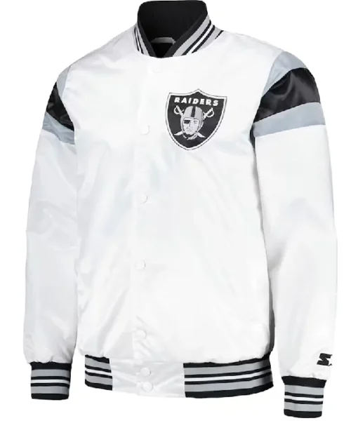 Las Vegas Raiders Midweight White Satin Jacket