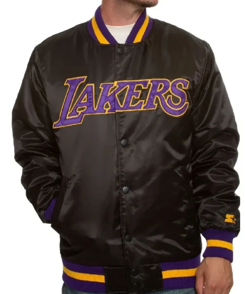Los Angeles Lakers Black Bomber Satin Jacket