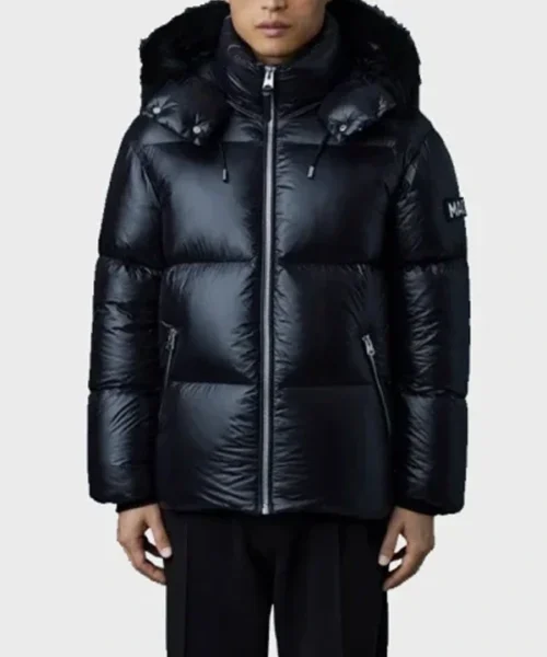 Mackage Black Puffer Shearling Jacket with Removable Hooded