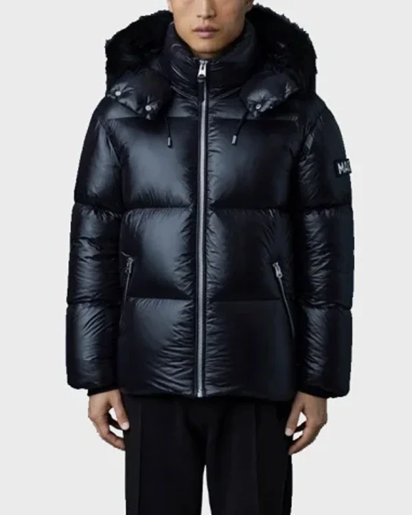 Mackage Black Puffer Shearling Jacket with Removable Hooded