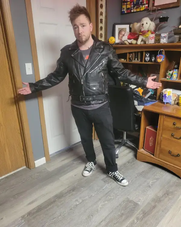 Mens Black Heavy Leather Motorcycle Jacket