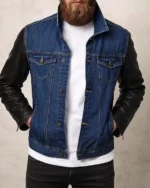 Men’s Denim Jacket with Leather Sleeves