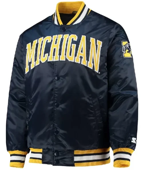 Michigan Wolverines O-Line Navy Blue Satin Jacket