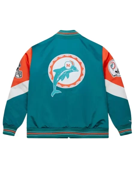 National Football League Aqua Miami Dolphins Throwback Bomber Satin Jacket
