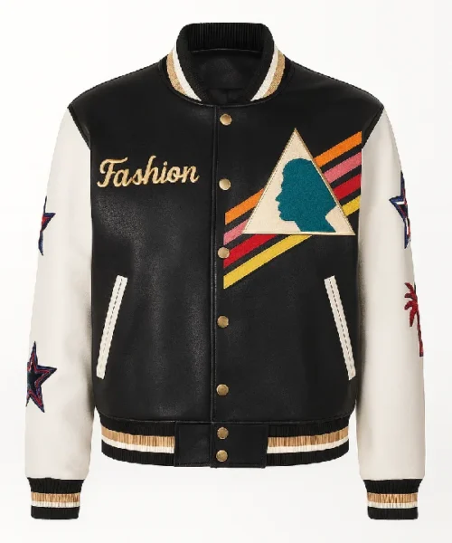 Men’s Multi-Color Triangle Leather Varsity Jacket