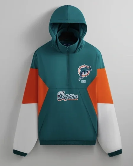 New ProKith Miami Dolphins Quarter Zip Anorak Jacket With Hoodie