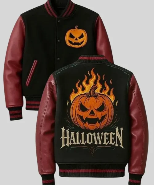Halloween Fire Pumpkin Varsity Jacket