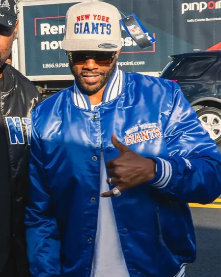 New York Giants ItsBizkit Blue Satin Varsity Jacket