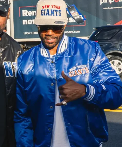 New York Giants ItsBizkit Blue Satin Varsity Jacket