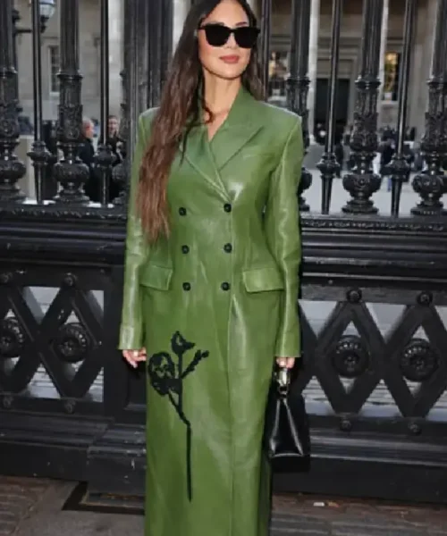 Olivia Munn 2025 LFW Erdem Show Green Long Coat